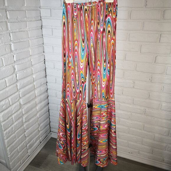 Spirit Halloween Ladies Multi Colored Retro 70's Wide Flare Bell Bottom Pants - Picture 1 of 4